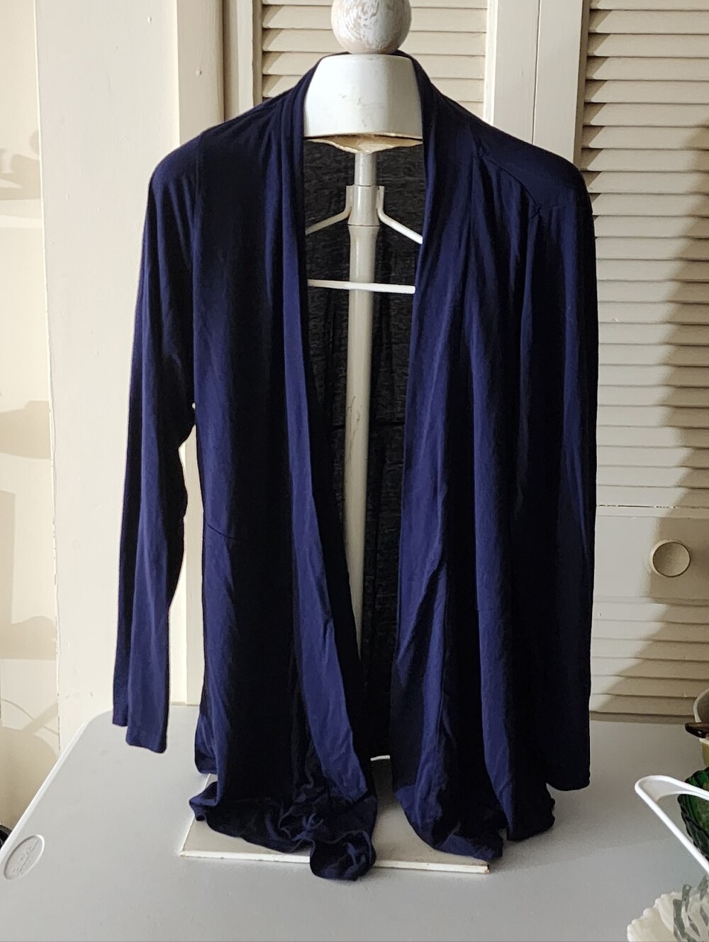 Cyrus Navy Open-Front Drapey Cardigan
